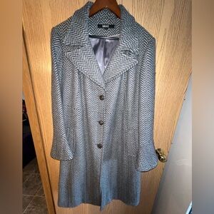 Dkny Gray Herringbone Pea Coat Tailored Silhouette 18W Long, Wool